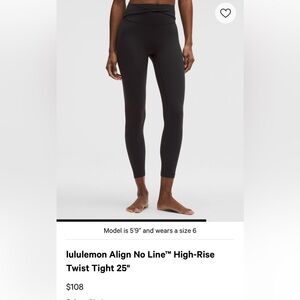 NWOT lululemon Align No Line™ High-Rise Twist Tight — Black - NEW CUT